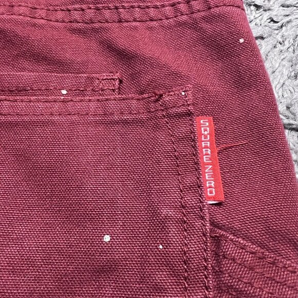 Square Zero Jeans Mens 36x33 Red Denim Distressed Biker Slim Paint Zipper Logo - Picture 12 of 16